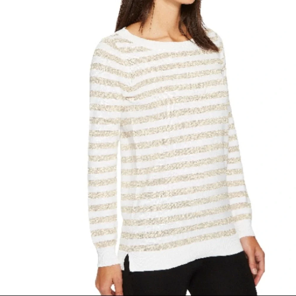 MICHAEL Michael Kors Women’s Lurex White & Gold Striped Knit Sweater